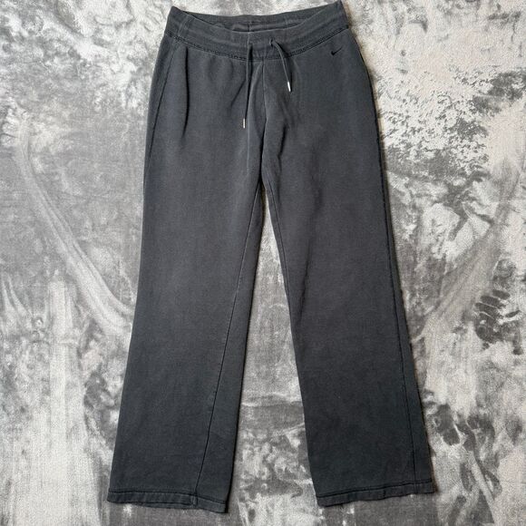 Nike Womens Sweat Pants Black Joggers Wide Leg Size Medium Low Rise - Picture 1 of 8